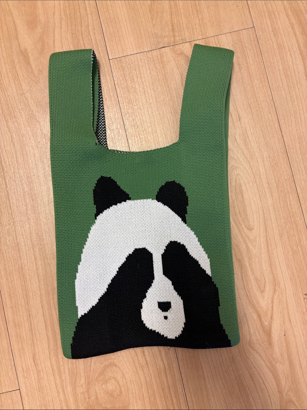 Green Panda Knit Tote Bag